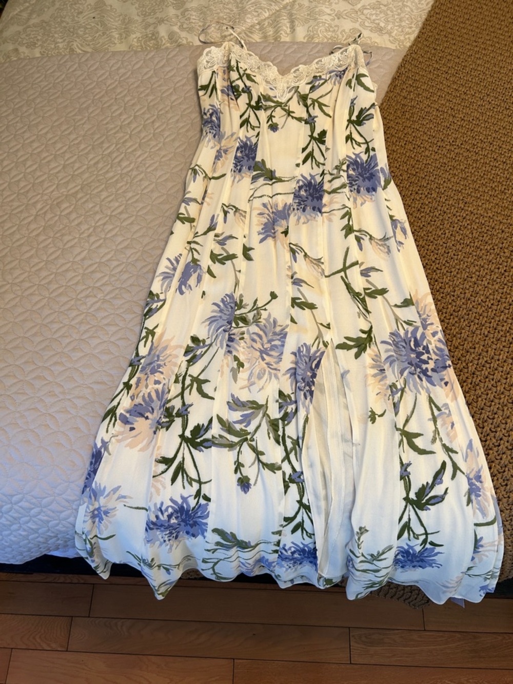 Reformation White Floral Lace-Trim Maxi Dress